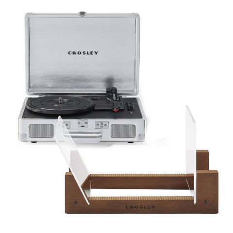 Crosley Cruiser Bluetooth Portable Turntable Silver + Bundled Record Storage Display Stand Turntables