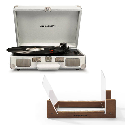 Crosley Cruiser Bluetooth Portable Turntable White Sands + Bundled Record Storage Display Stand Turntables