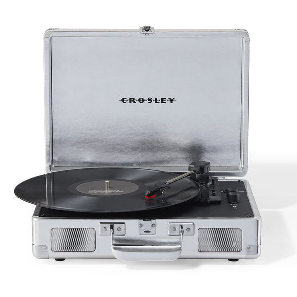 Crosley Cruiser Bluetooth Portable Turntable Silver + Entertainment Stand Bundle Turntables