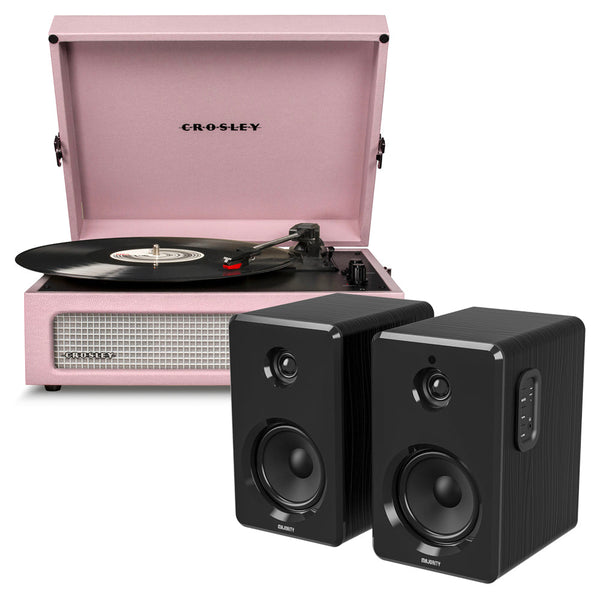 Crosley Voyager Bluetooth Portable Turntable Amethyst + Bundled Majority D40 Speakers Black Turntables