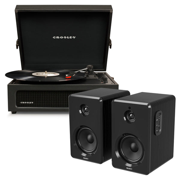 Crosley Voyager Bluetooth Portable Turntable Black + Bundled Majority D40 Speakers Turntables