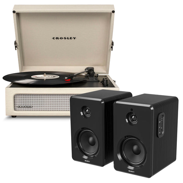 Crosley Voyager Bluetooth Portable Turntable Dune + Bundled Majority D40 Speakers Black Turntables