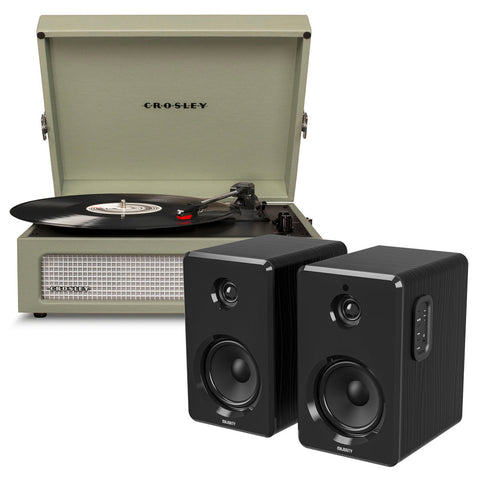 Crosley Voyager Bluetooth Portable Turntable Sage + Bundled Majority D40 Speakers Black Turntables