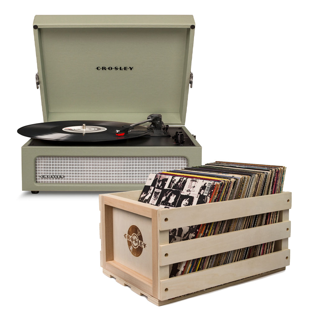Crosley Voyager Sage Bluetooth Portable Turntable & Record Storage Crate Turntables