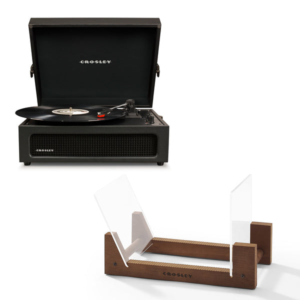 Crosley Voyager Bluetooth Portable Turntable Black + Bundled Record Storage Display Stand Turntables