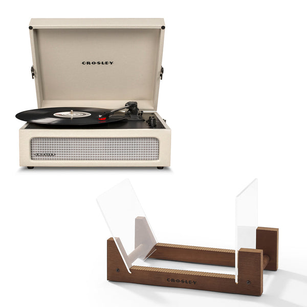 Crosley Voyager Bluetooth Portable Turntable Dune + Bundled Record Storage Display Stand Turntables