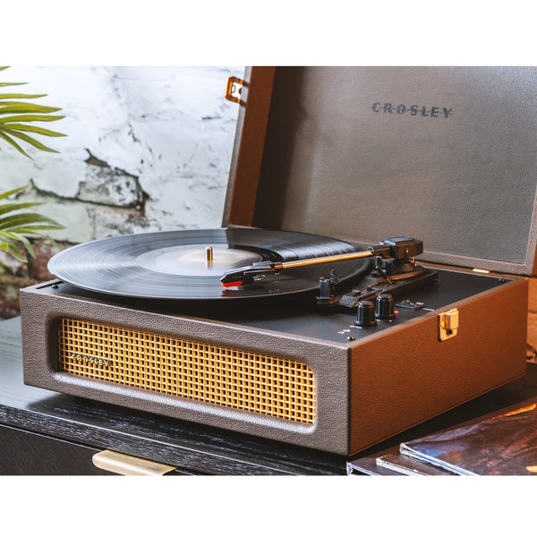 Crosley Voyager Bluetooth Portable Turntable Cocoa + Gadhouse Vinyl Rack Bundle Black Turntables
