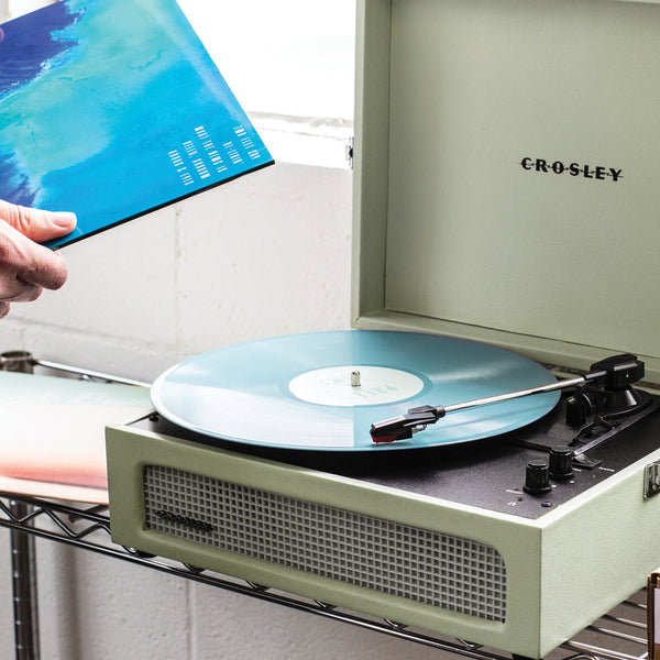 Crosley Voyager Bluetooth Portable Turntable Sage + Gadhouse Vinyl Rack Bundle Black Turntables
