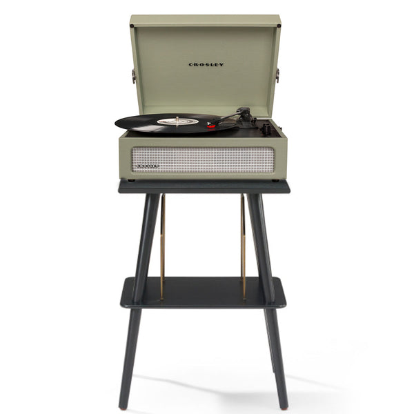 Crosley Voyager Bluetooth Portable Turntable + Entertainment Stand Bundle Sage Turntables