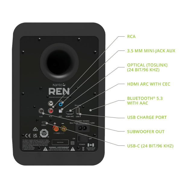 Kanto Ren 200W Powered Bookshelf Speakers With Hdmi Arc Usb C And Bluetooth 5.3 Matte Black Pair Home Speakers & Subwoofers