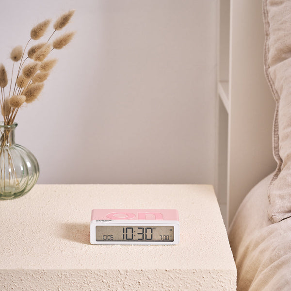 Lexon Flip Classic Reversible Alarm Clock Pantone Rose Pink Alarm Clocks & Clock Radios