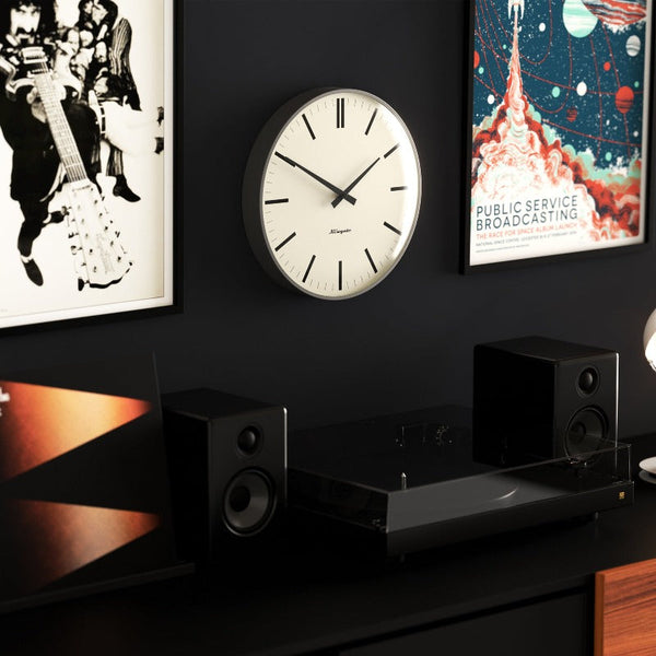 Newgate Radio City Wall Clock Bold Black Marker Dial Matte Blizzard Grey Wall Clocks