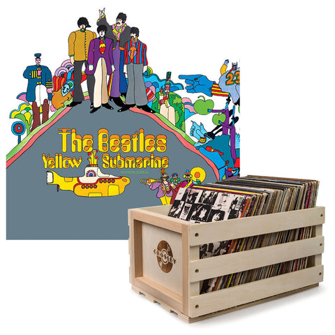 Crosley Record Storage Crate & The Beatles Yellow Submarine Vinyl Album Bundle Storage Boxes