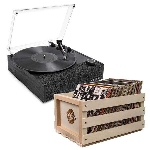 Victrola Eastwood Ii Turntable Black + Bundled Record Storage Crate Turntables