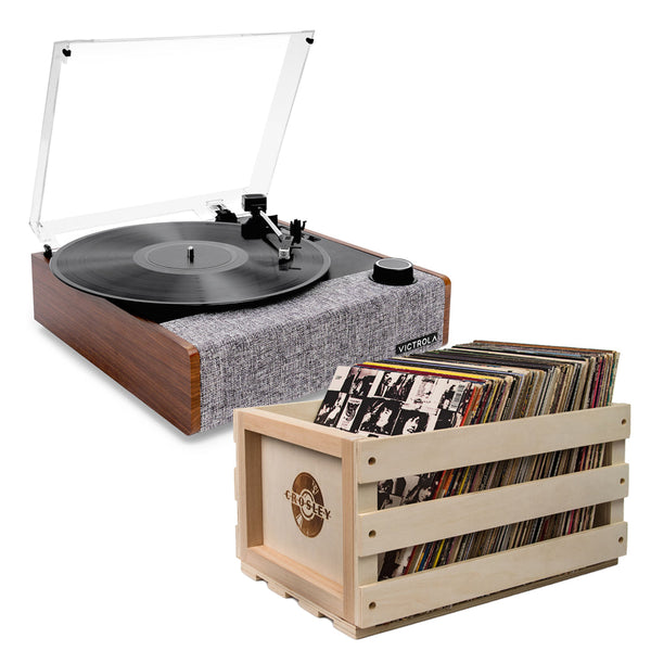 Victrola Eastwood Ii Turntable Walnut + Bundled Record Storage Crate Turntables