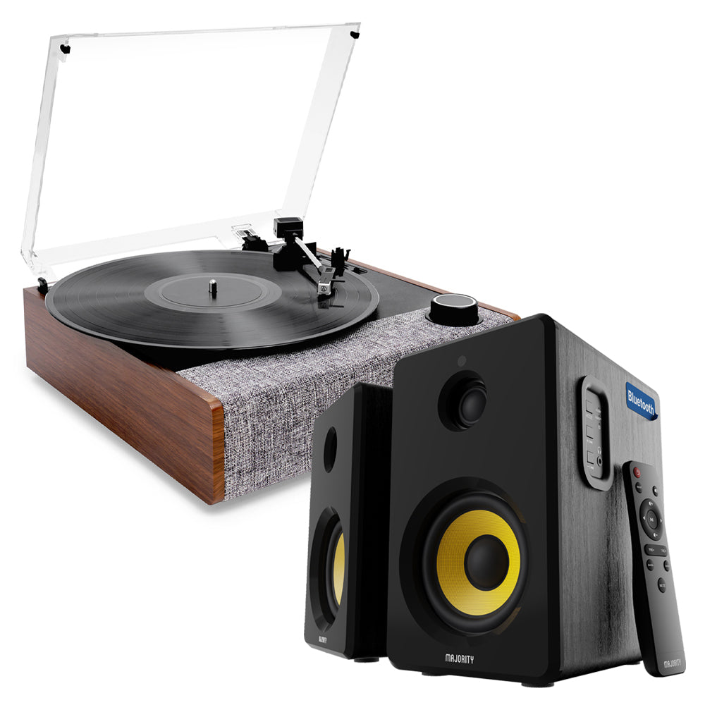 Victrola Eastwood Ii Turntable Walnut + Bundled Majority D40x Bluetooth Speakers Turntables