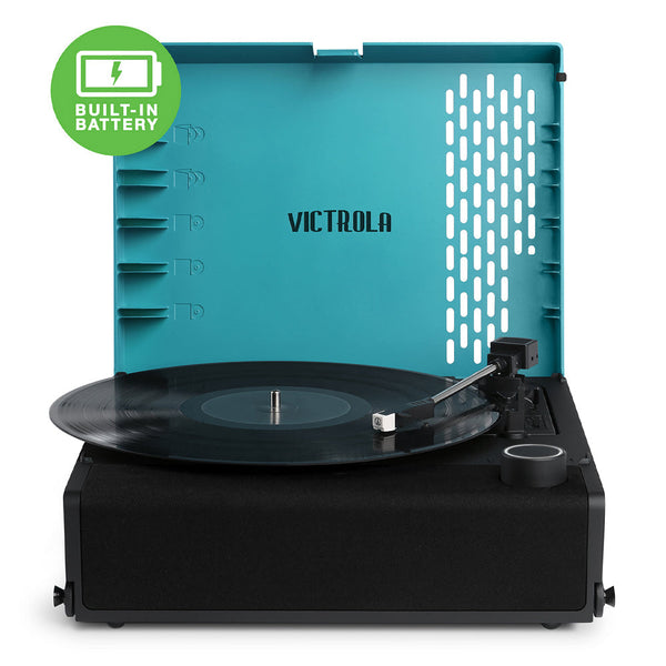 Victrola Revolution Go Turntable Blue + Entertainment Stand Bundle Black Turntables
