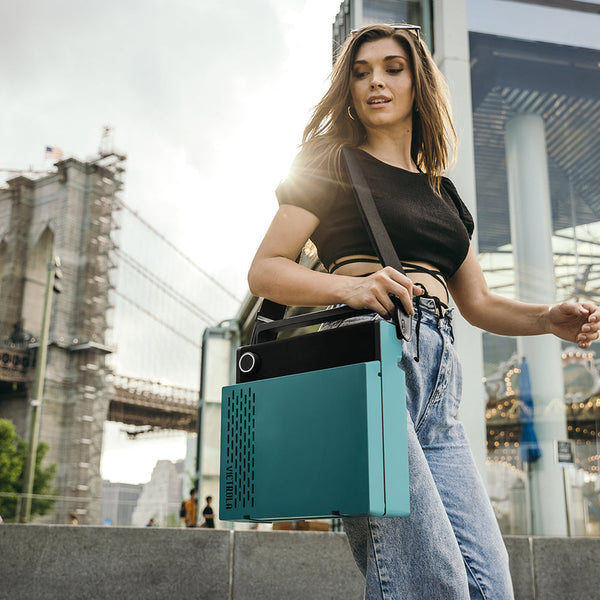 Victrola Revolution Go Turntable Blue + Entertainment Stand Bundle Black Turntables