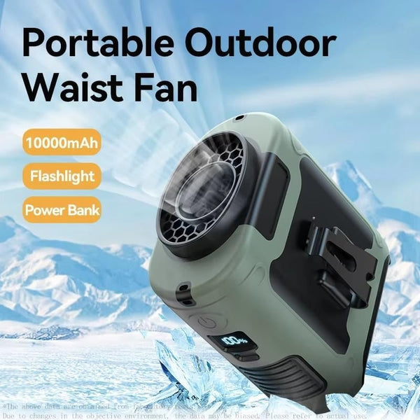 10000Mah Outdoor Waist Fan Hanging Neck Strong Wind With Power Bank Led Lighting For Emergency Sports Working (Green) Portable Fans