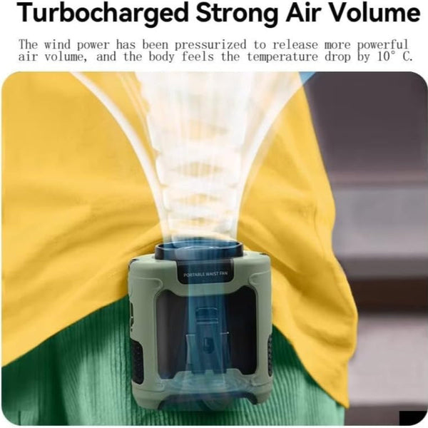 10000Mah Outdoor Waist Fan Hanging Neck Strong Wind With Power Bank Led Lighting For Emergency Sports Working (Green) Portable Fans
