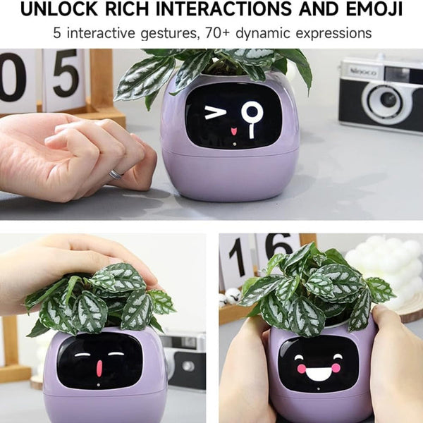 Intelligent Flower Pot Electronic Bud Maintenance Plant Assistant Fun Interactive Indoor Green Planting Monitoring Lcd Screen Display Cell Phone App C