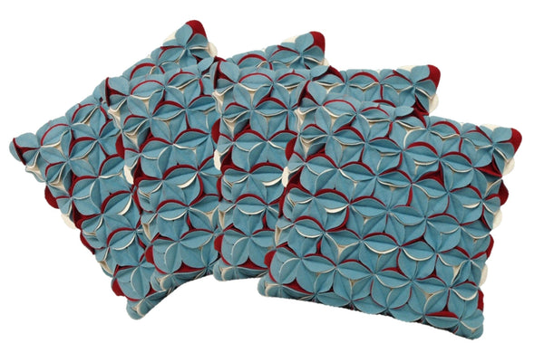 Pack Of 4 Covers Amelie Aqua Blue & Red 3D Texture Cushion Cushion Covers