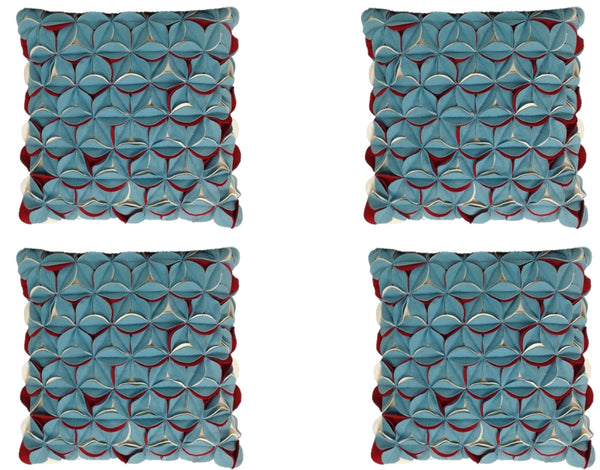 Pack Of 4 Covers Amelie Aqua Blue & Red 3D Texture Cushion Cushion Covers