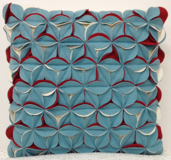 Pack Of 4 Covers Amelie Aqua Blue & Red 3D Texture Cushion Cushion Covers