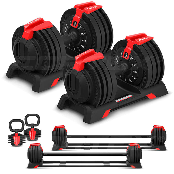Cortex Revolock V2 48Kg Pair Set Adjustable Steel Dumbbell Barbell Kettlebell All In One Dumbbells