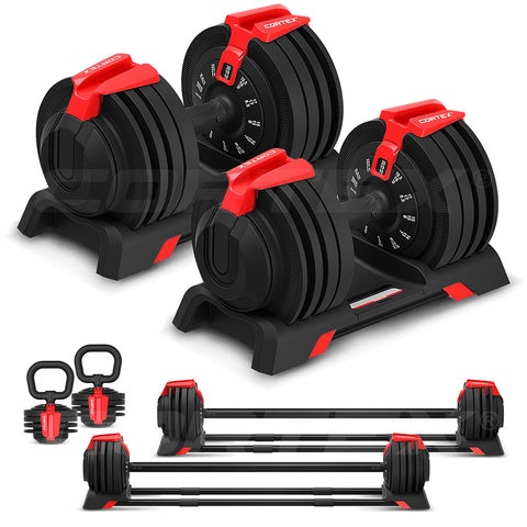 Cortex Revolock V2 48Kg Pair Set Adjustable Steel Dumbbell Barbell Kettlebell All In One Dumbbells
