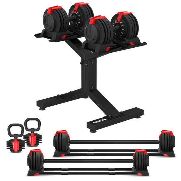 Cortex Revolock V2 48Kg Adjustable Dumbbell + Barbell Kettlebell All In One Set With Stand (24Kg Pair) Dumbbells