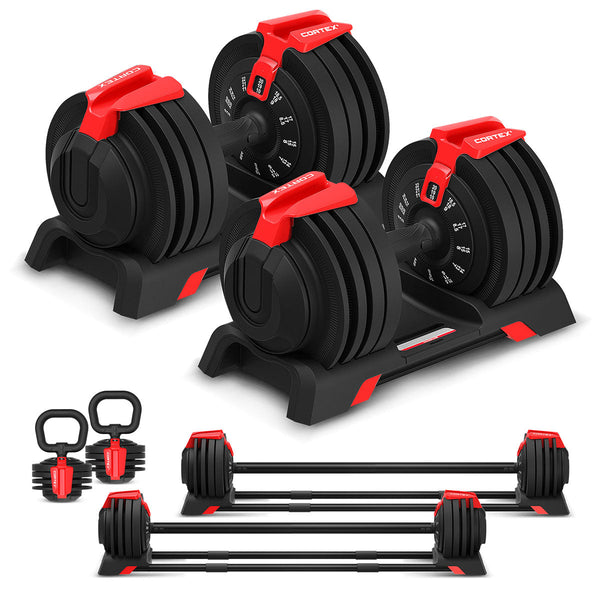 Cortex Revolock V2 48Kg Adjustable Dumbbell + Barbell Kettlebell All In One Set With Stand (24Kg Pair) Dumbbells