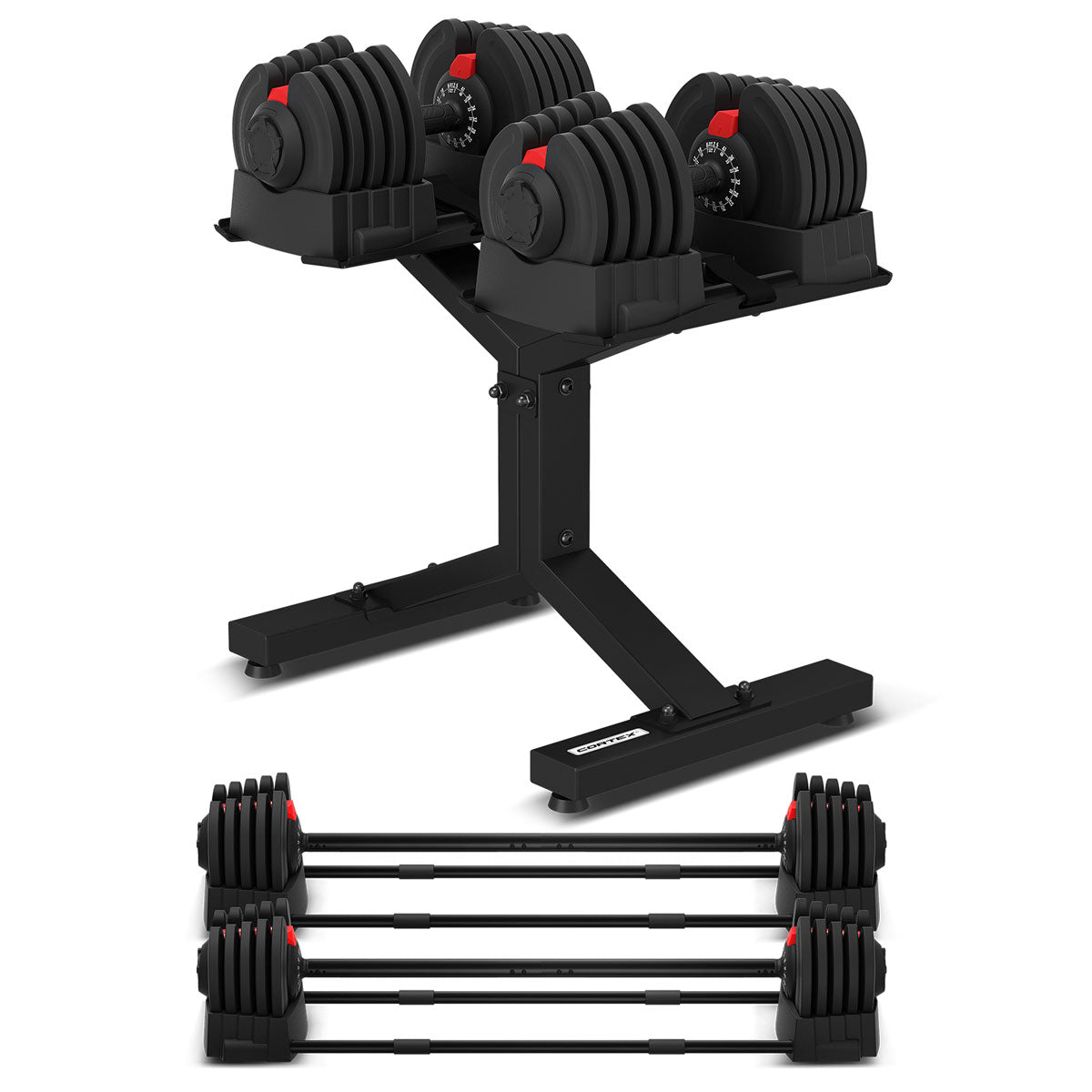 Cortex Revolock V2 80Kg Pair Set Adjustable Steel Dumbbell Barbell All In One With Stand Dumbbells