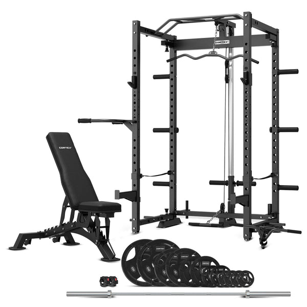 Cortex Pr4 Folding Power Rack With 100Kg Olympic Weight Bar And Bench Set Weights Benches