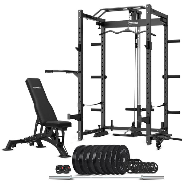 Cortex Pr4 Folding Power Rack With 130Kg Olympic Bumper Weight Bar And Bench Set Weights Benches