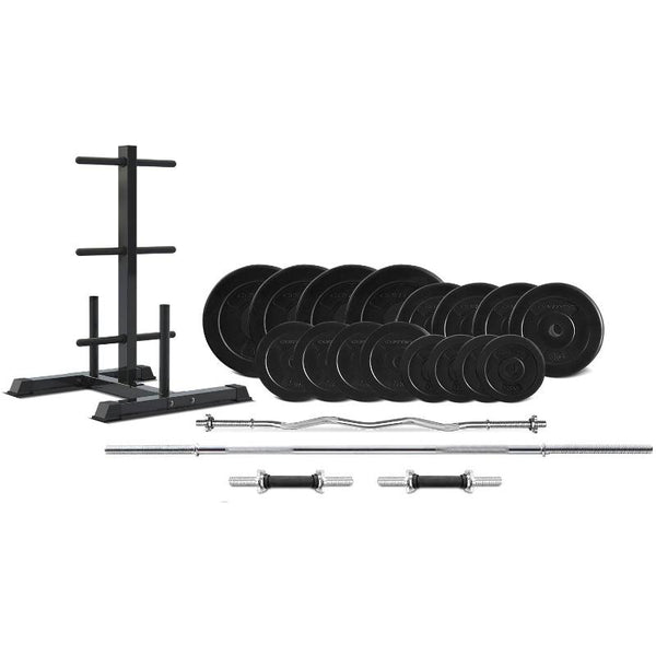Cortex 90Kg Enduracast Barbell Weight Set With Tree Barbells & Attachments