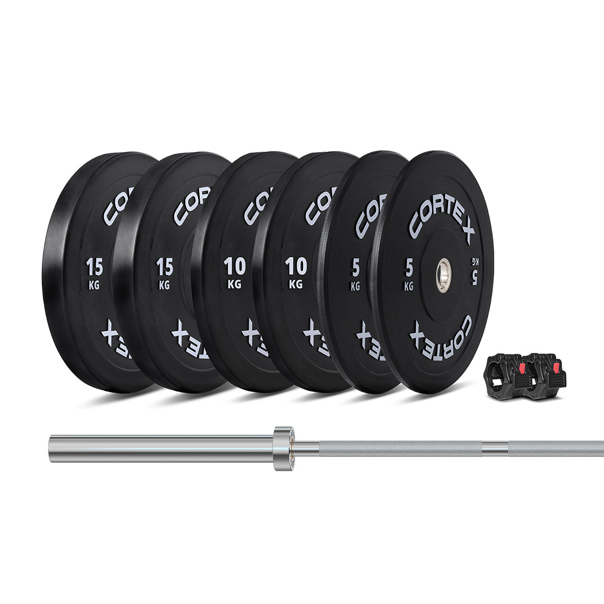 Cortex 75Kg Black Series V3 Bumper Plate Set With Athena100 Barbell Barbells & Attachments