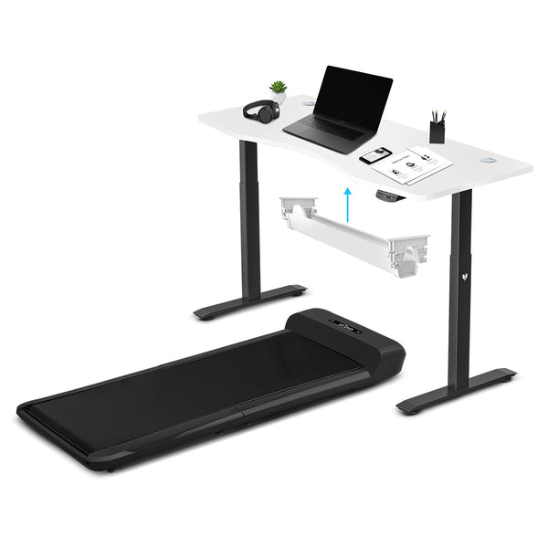 Walkingpad C2 Treadmill + Ergodesk Automatic Standing Desk 1500Mm In White/Black Cable Management Tray Treadmills