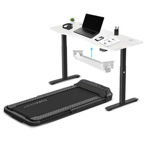 Lifespan Fitness V Fold Treadmill With Ergodesk Automatic Standing Desk 1500Mm In White/Black Cable Management Standing Desks