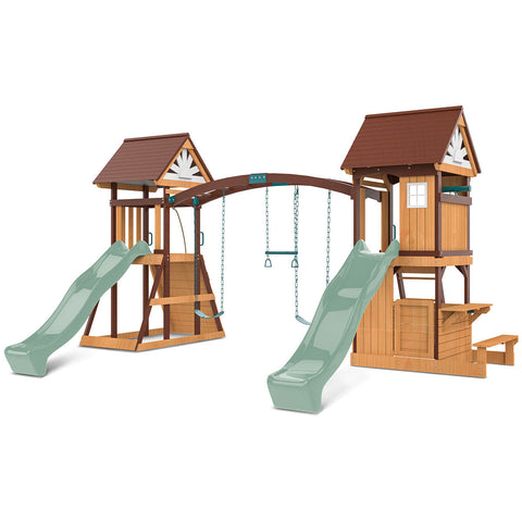 Lifespan Kids Armadale Swing Set & Play Centre With Two 2.2M Slide (Pastel Green) Outdoor Play Sets