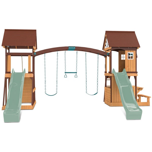 Lifespan Kids Armadale Swing Set & Play Centre With Two 2.2M Slide (Pastel Green) Outdoor Play Sets