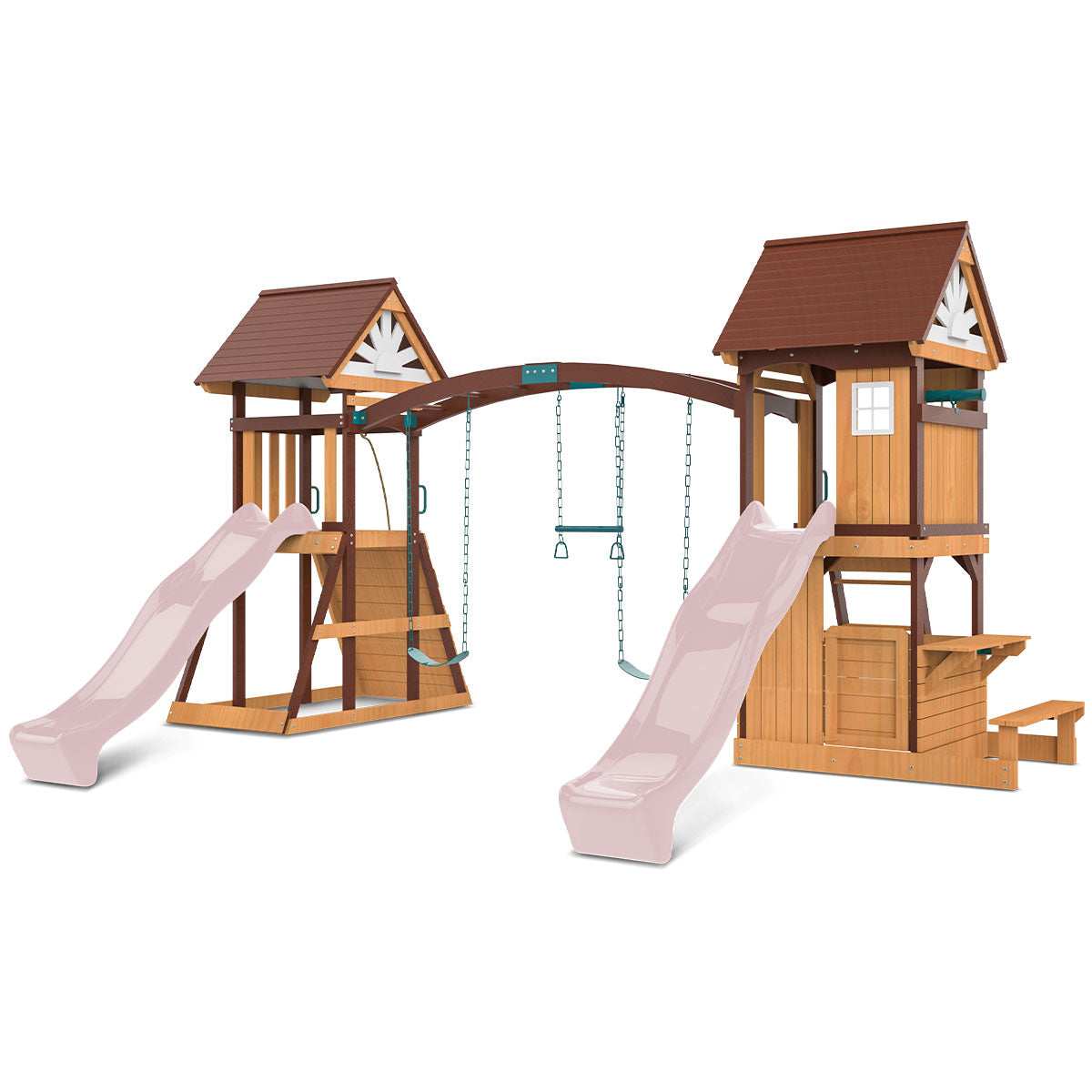 Lifespan Kids Armadale Swing Set & Play Centre With Two 2.2M Slide (Pastel Pink) Outdoor Play Sets