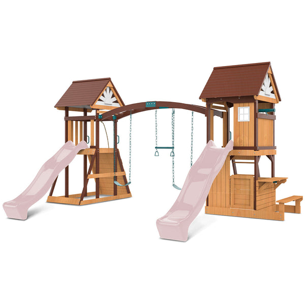 Lifespan Kids Armadale Swing Set & Play Centre With Two 2.2M Slide (Pastel Pink) Outdoor Play Sets