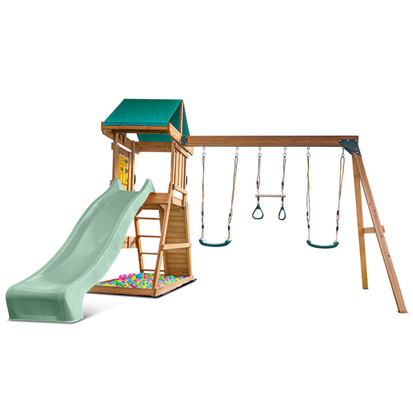 Lifespan Kids Birmingham Swing Set & Play Centre With 2.2M Slide (Pastel Green) Outdoor Play Sets