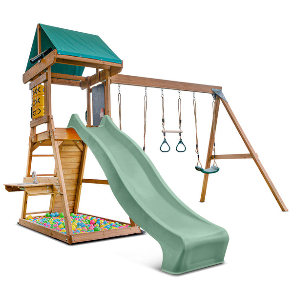 Lifespan Kids Birmingham Swing Set & Play Centre With 2.2M Slide (Pastel Green) Outdoor Play Sets