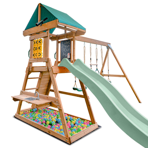 Lifespan Kids Birmingham Swing Set & Play Centre With 2.2M Slide (Pastel Green) Outdoor Play Sets