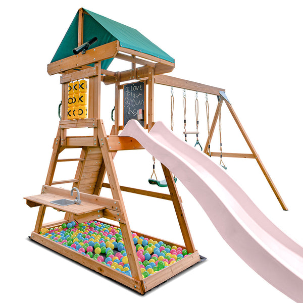 Lifespan Kids Birmingham Swing Set & Play Centre With 2.2M Slide (Pastel Pink) Outdoor Play Sets