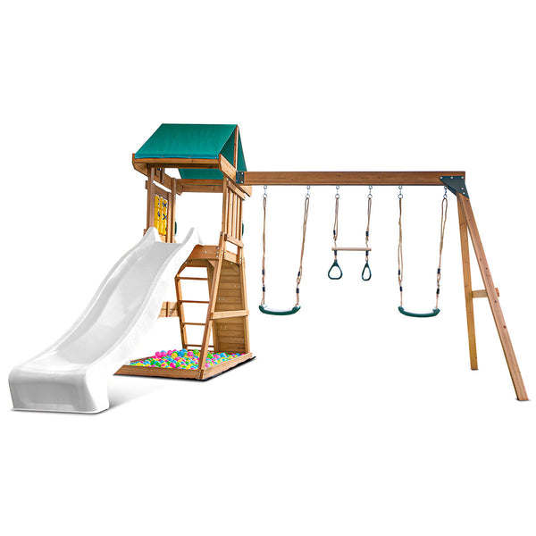 Lifespan Kids Birmingham Swing Set & Play Centre With 2.2M Slide (White) Outdoor Play Sets