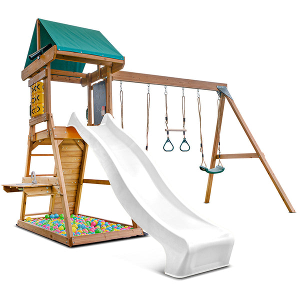 Lifespan Kids Birmingham Swing Set & Play Centre With 2.2M Slide (White) Outdoor Play Sets