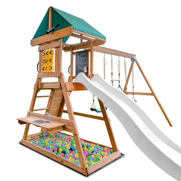 Lifespan Kids Birmingham Swing Set & Play Centre With 2.2M Slide (White) Outdoor Play Sets